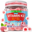 Vitamine K2 Gummies MK-7 200 mcg & MK-4 500 mcg pour les femmes et les hommes sans sucre, 2-IN-1 parfait supplément complet de vitamine K2 pour os, art, favorise l'absorption de calcium, cerveau, dents, immune, 1paquet