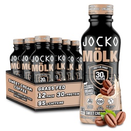 Jocko Fuel Mölk 30g Grass Fed Protein Shakes - No Added Sugar Protein Drinks KETO Friendly - Ready to Drink 12 FL Oz (Pack of 12) Sweet Cream Coffee