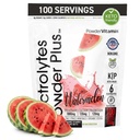 PoudreVitamine Electrolytes Poudre Plus (100 portions) Pastèque Electrolyte Poudre, Zéro Calorie, Keto, 0 Sucre, Pas de Maltodextrine,1000mg Potassium,120mg Calcium,120mg Magnésium, Energy Hydratation Powde