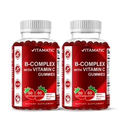 Gommies complexes de vitamine B avec vitamine C et inositol - Saveur de fraise naturelle - 60 Gommies (2 bouteilles)