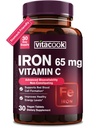 Eisen Ergänzung für Frauen Männer | Hohe Potenz Eisen 65mg mit Vitamin C 250mg | Stomach Freundliche Eisen Pillen für Rote Blutzelle & Immununterstützung | Vegan, Non-GMO & Gluten Kostenlose | 30 Tabs