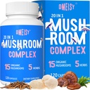 Pilz-Ergänzung 2600mg, 20-in-1 Pilz-Komplex, mit Lions Mane, Cordyceps, Reishi, Türkei-Tail, Chaga - Gehirn-Ergänzungen für Gedächtnis und Fokus, Gedächtnis-Ergänzungen, Stimmung, Immunität, 120 Kapseln