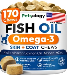 Omega 3 Fischöl für Hunde - 170 Chews - Omega 3 für Hunde Itchy Skin & Allergy Relief - Skin & Coat Supplement - EPA & DHA Fettsäuren - Hund Anti Shedding & Hot Spot Behandlung - Lachsöl