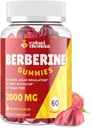 2000mg Gummées de supplément berbère - Berbérine haute puissance avec Candy Ceylan cannelle, curcuma, magnésium, chrome - sans sucre, végétalien, non-OGM, sans gluten - Farine de pêche 60 Gummées - 1 emballage