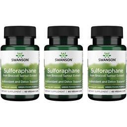 Swanson Sulforaphane Broccoli Sprout Extract for Adults Seeking Liver and Cellular Health Support - Standardized to 0.4% Sulforaphane (60 Vegan Capsules, 400 mcg, 3 Pack)