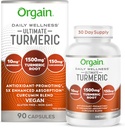Orgaine Ultimate Turmeric Supplément 1500mg, Curcumine et Bioperine Black Pepper Extrait mélange à base de plantes, soutient l'antioxydant et la santé cardiaque - 90 Capsules, 1 mois d'approvisionnement