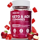 Gommies de vinaigre de cidre de pomme Keto Avancé Perte de poids, supplément de gommy Keto pour les femmes et les hommes, avec vinaigre de cidre de pomme 1500MG et vitamine B12, végétalien et non-OGM, désintoxication et nettoyage, faible teneur en glucides, compte 60