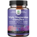 Supplément triple complexe de magnésium élémentaire - Haute absorption Magnésium Taurate et Glycinate Plus Mélange de malate pour l'humeur des os musculaires du sommeil et plus - Non OGM végétalien 90CT