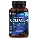Collagène marin pur 100 % Collagène marin Type 1 1300mg - Peptides de collagène hydrolysé améliorés avec l'acide hyaluronique et la vitamine C, suppléments de collagène haute résistance pour les femmes et les hommes, 60 comprimés