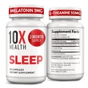 10X Suppléments de sommeil santé pour adultes - 60 Capsules - Melatonine 3mg, L Theanine, Supplément de magnésium, Oxyde de magnésium pour un repos et une relaxation profonds et meilleurs - 3-en-1 Soutien naturel au sommeil