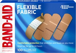 Bande-Aid marque flexible tissu stérile bandes adhésives, confortable soin de la plaie coussinée et protection pour les coupures, les éraflures et les brûlures mineures, premiers soins, tampon confort sans blessures, une taille 1x3 In, 100 comte