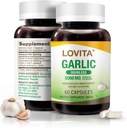 Lovita Odorless Knoblauch Kapseln, 5000mg Frische Knoblauch Äquivalent, 1,25% Allicin-Extrakt, Unterstützt Herz, Blutdruck, Cholesterol & Immunsystem, Non-GMO, Gluten-Free, 60 Vegan Kapseln