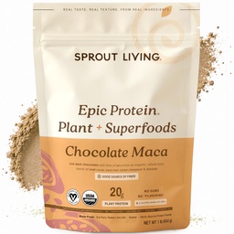 Sprout Living Protéine épique, Protéines végétales et superaliments Poudre, Chocolate Maca Poudre de 20 grammes de poudre de protéines organiques, végétalien, non laitière, non-OGM, sans gluten, faible sucre (1 livre, 12 portions)