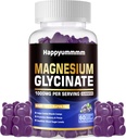 Glycinat de magnésium Gommies 1000mg - Supplément de potassium de magnésium sans sucre avec vitamine D, B6, CoQ10 pour l'humeur calme et le soutien du sommeil - 60 Gommies de bleuets