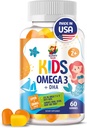 Omega 3 Gummi für Kinder & Erwachsene - 60 Kaugummis - kein Fischöl Vegan Omega 3 6 9 DHA Gummy Supplement