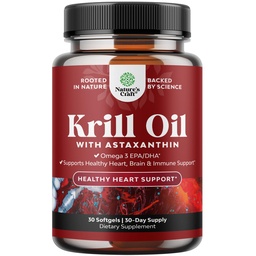 Krill Omega 3 Huile de poisson Softgels - Concentré Krill EPA & DHA Huile de poisson Omega 3 Supplément pour les femmes et les hommes pour le soutien immunitaire, santé du cerveau et du coeur - Supplément Acides gras sans Burpless - 30 Compte