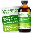 Bold Botanica Plant Omega 3-6-9, avec l'huile d'Ahiflower, Vegan Omega 3, Omega complets à base de plantes pour la santé cérébrale et immunitaire, mieux que le lin, sans poisson, grand goût, sans sucre, non-OGM, liquide- 4 oz