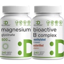 Magnésium Glycinat 500mg Capsules de Véggie et lot complexe de vitamine B bioactif – Minéraux chélatés facilement absorbés – Supplément immunitaire, énergie et métabolisme