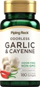 Piping Rock Odorless Knoblauch Softgels | 180 Softgels | Ergänzung mit Cayenne Extrakt | Allium Sativum | Non-GMO, Glutenfrei