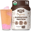 KOS à base végétale poudre de protéines, chocolat USDA bio - faible teneur en glucides mélange de protéines de pois, vegan superfood avec des vitamines et minéraux - Keto, soja, sans lait - repas de remplacement pour les femmes et les hommes - 15 portions