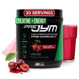 Supplément JYM Science Pre JYM Black Cherry Pre Workout Poudre pour hommes et femmes, BCAA, Nootropics, Creatine HCI, Citrulline, Beta-Alanine, Betaine, Taurine, Huperzine, 30 portions