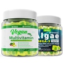 Omega végétalien 3 Gommies 1000mg avec multivitamine végétalienne pour les femmes hommes avec le fer, vitamine B12, A, D3, K2, Algae Omega 3, Magnésium, zinc