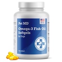 Pet MD – Supplément à l'huile de poisson Omega 3 pour chiens – Support de peau et de manteau pour chiens – 180 Softgels