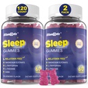Gommies d'aide au sommeil sans mélatonine pour adultes, Gommies de sommeil sans sucre Pas de mélatonine, Gommies naturelles calmes avec Magnésium Glycinate, L-Tryptophane, L-Theanine, GABA, Ashwagandha, Valérien, 120cts