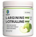 L-Arginine 5000mg + L-Citrulline 2000mg Mélange de complément de poudre complexe - Booster à oxyde nitrique pour la santé cardiaque, le flux sanguin et l'énergie - 30 portions (Pomme verte)