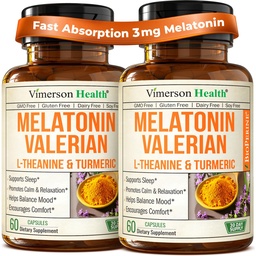Melatonine aide au sommeil avec racine L Theanine & Valerian – supplément curcumin curcumin curcumin curcumin curcumin curcumin avec gingembre et poivre noir – L-Theanine & Melatonine 3mg pour le sommeil, le calme et le stress – 2 Pack