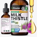 BIO KRAUTER Lait Thistle gouttes liquides - Lait Thistle Silymarin Supplément de soutien du foie - Teinture sans alcool et sans sucre pour nettoyer le foie Detox - 2 Fl. Oz.