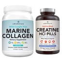 AMANDEAN Premium Creatine HCl & Marine Collagen Bundle. USA-Fabriqué CON-CRET. 7X Concentré. Protéine de collagène de poisson hydrolysée sauvage. Anti-âge. Soutenir la récupération et le muscle maigre. Peau saine