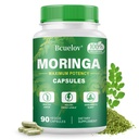 Capsules de Moringa 800mg Pure Moringa Powder Capsules – Soutient l'énergie, la peau et la santé de Gut, système immunitaire – Superfood vert avec des vitamines et acides aminés (90 capsules)