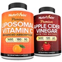 Nutrivein Premium Capsules de vinaigre de cidre de pomme et supplément de vitamine C liposomique: haute absorption Capsules de vitamine C et supplément de vinaigre de cidre de pomme Ensemble pour les défenses immunitaires et la santé Gut