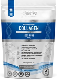 La Poudre de Peptides de Collagène Hydrolysé Intelligent Santé, Fed d'herbe, Haute Protéine, Non aromatisé, Sans gluten, Paléo & Keto Friendly, 10g par portion (2kg) soutient la peau, les cheveux, les ongles, les articulations et les os