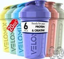 VELOMIX -6 PACK- 20 oz Protein Shaker Bottle für Proteinmischungen - 6x Wire Whisk | Leak Proof Shaker Cups für Protein Shakes | Stapelbare Protein Shaker Bottle Pack | Geschirrspüler Safe (Pastel Shades)