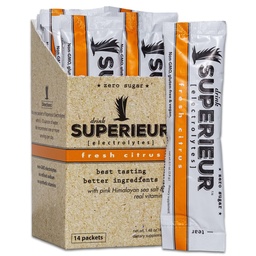 Superieur Electrolyte Powder Packets - Vegan Electrolyte Powder w/Sea Minerals - Keto Friendly, Non-OGM, Zero Sugar Electrolyte Supplément - Boissons sportives saines - Citrus (14 Packets)