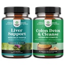 Ensemble de Détox de nettoyage du foie et de réparation complexe et Colon Cleanser & Detox - Supplément de soutien du foie à base de plantes avec lait silymarin - Lactobacillus Acidophilus Probiotique Supplément Nettoyage du corps