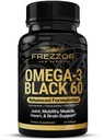 FREZZOR Omega 3 Noir pour l'entretien et le confort des articulations - Nouvelle-Zélande Capsules d'huile de moules à lisière verte; 53x Plus grande puissance avec UAF1000+ Super Antioxydant, Pas de Après-goût de poisson, 1-Pack, 60 Softgels