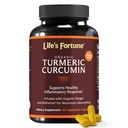 Curcumine curcumine curcuma bio fortune de Life avec poivre noir et gingembre, absorption accrue, supplément de force supplémentaire, joint et support immunitaire, non-OGM, 90 bouchon - 2250mg
