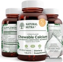 Supplément naturel de calcium à croquer Nutra pour la force osseuse, favorise la santé musculaire, aide à améliorer la santé des dents, soutient la santé nerveuse et la santé cardiovasculaire, améliore la force osseuse, 60 comprimés