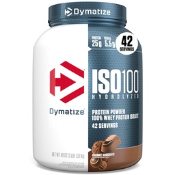 Dymatize ISO100 Hydrolysed Protein Powder, 100% Whey Isolate Protein, 25g Protein, 5.5g BCAAs, Glutenfrei, schnelles Absorbieren, einfaches Digesting, Gourmet Chocolate, 3 Pound (42 Servierungen)