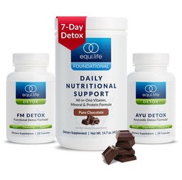 Equilife Dr. Cabral Detox, programme de 7 jours avec protéines végétales, vitamines, acides aminés et minéraux pour soutenir l'équilibre corporel complet, poudre de remplacement de repas, végétalien, sans gluten, chocolat, 14 portions