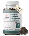 Super Greens Gummies pour les femmes, les adultes - avec prébiotiques et probiotiques, pas 8, mais 30 puissants Greens Superfoods - Multivitamin Veggie Chewables (90 Gummies)