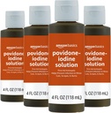   Basics First Aid Antiseptic, 10% Povidone Iodine Solution, 4 Fluid Ounces, 4-Pack (Previously Solimo)