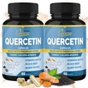 Organic Cadane 2 Packs Quercetin Suppléments Capsules, 6en1 avec Turmeric, Berberine, Bouilloire, Graines noires, Poivre noir - Supports Système immunitaire - 4 mois d'approvisionnement