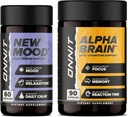ONNIT Premium Alpha Brain Bundle - Supplément Cerveau Nootropique (90 Compte) pour Focus, Concentration et Mémoire + Nouveau Supplément d'humeur pour Soulagement du Stress, Sommeil et Mood (60 Compte)