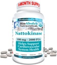 Supplément à la nattokinase de bio-absorb. 100 mg, 2000 UF. 6 mois. Enzyme d'extrait de natto non-OGM (180 capsules de légumes)