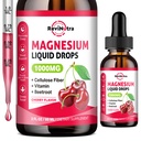 Glycinat de magnésium gouttes liquides, 1000mg Glycinat de magnésium, Citrate et Taurate avec fibre, Beetroot, Vitamine B & C pour le sommeil, Calme, Muscle, Énergie et Relaxation, 2 Fl Oz, Saveur de cerise sans sucre