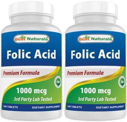 Meilleur acide folique naturel 1000 mcg (vitamine B9), 240 comprimés (1000 mcg (paquet de 2))